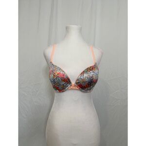 Victoria's Secret 34C Dream Angels Push Up Bra Peach Floral Satin